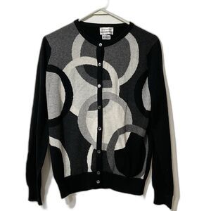 Vtg Maus & Hoffman Men’s Cashmere Cardigan Black White Made In Scotland Medium